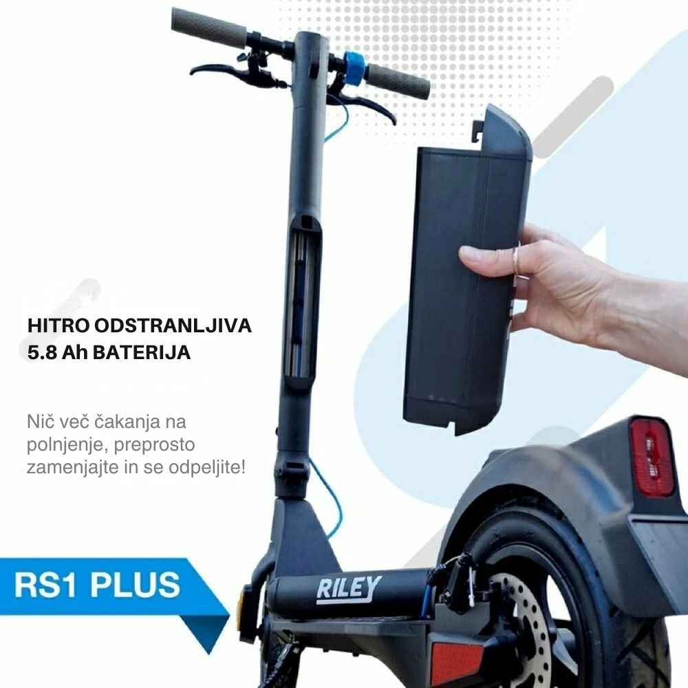 Skuter elektrik Riley RS1 Plus, motor 350 W, goma pneumatike 10\", rreze deri 25 km, e zezë me detaje blu