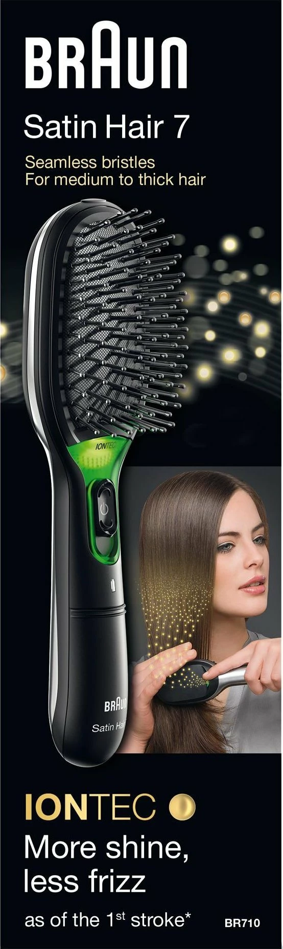 Furçë elektrike për flokë Braun Satin Hair 7 BR710E, ionizim, 2x AAA, me travel lock, e zezë