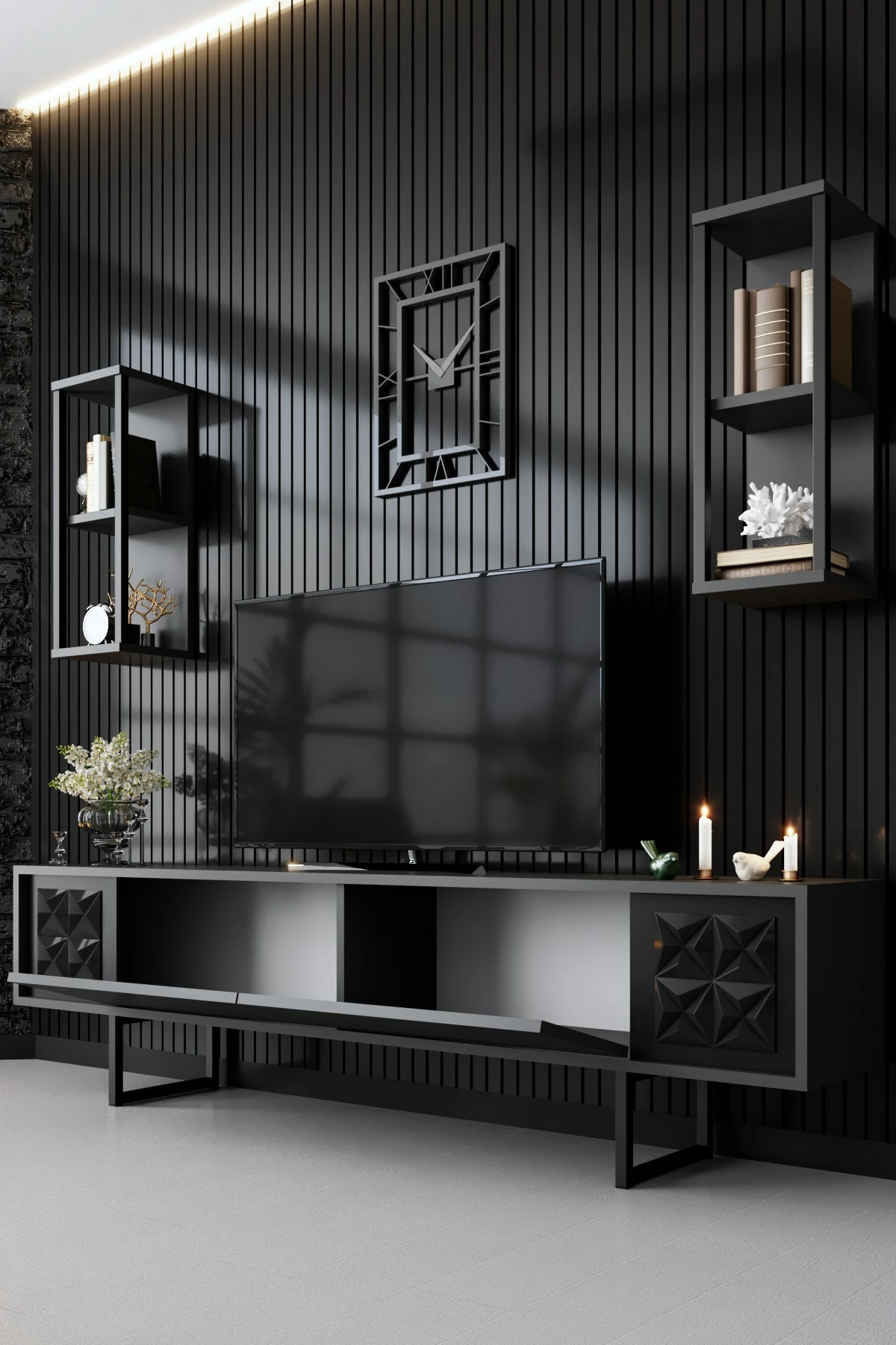Komodë TV Hanah Home, vijë e zezë, antracit, e zezë