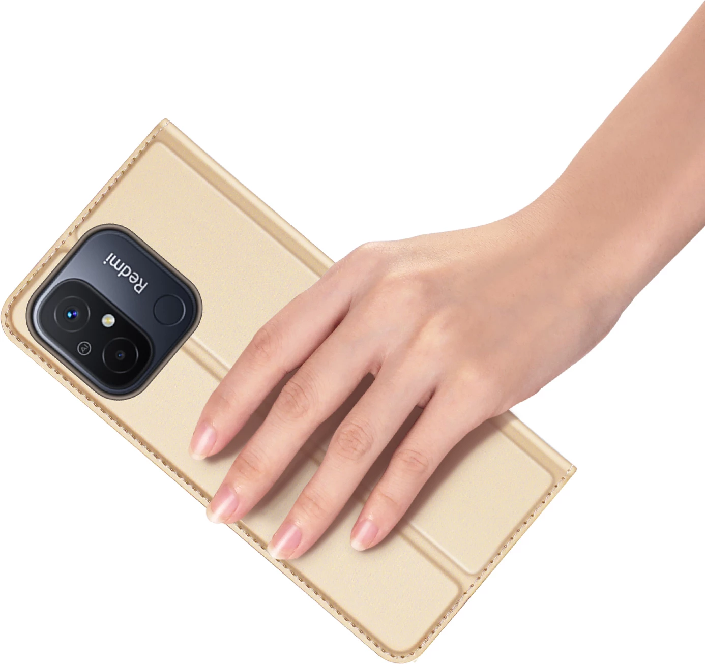 Mbështjellës Dux Ducis Skin Pro për Xiaomi Redmi 11A / Poco C55 / Redmi 12C, me kapak, xhep kartele, gold