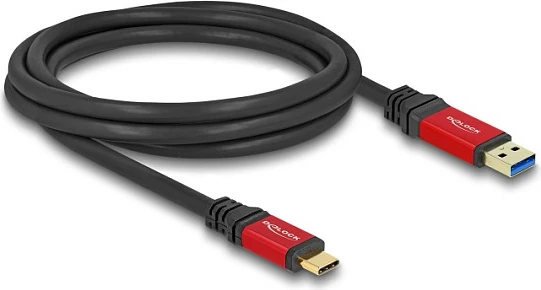 Kabllo USB DeLOCK USB 3.2 Gen 2, USB-A në USB-C, 10Gbps, 2m, e zezë/kuqe