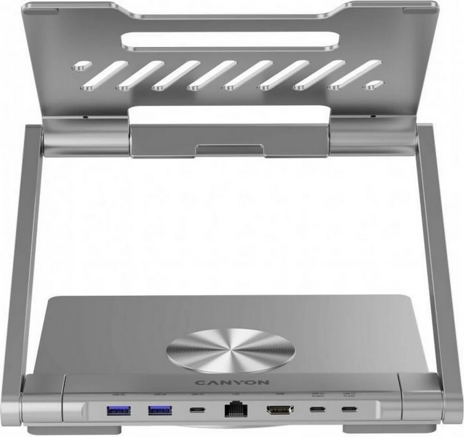 Kasë laptopi Canyon me hub HDMI, 2xUSB, RJ45, rregullim lartësie, argjendtë