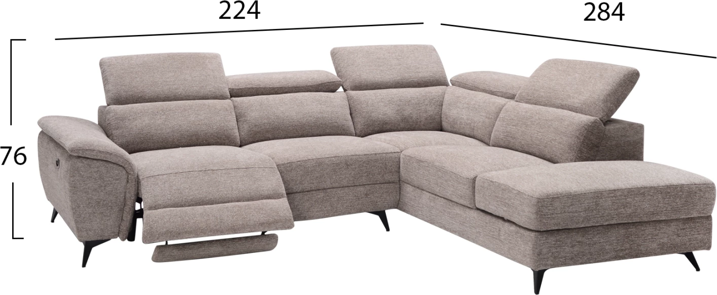 Këndare e majtë me recliner dhe hapësirë për depo, RESTRO FH3339.02L, material bezhë, 284x224x76cm