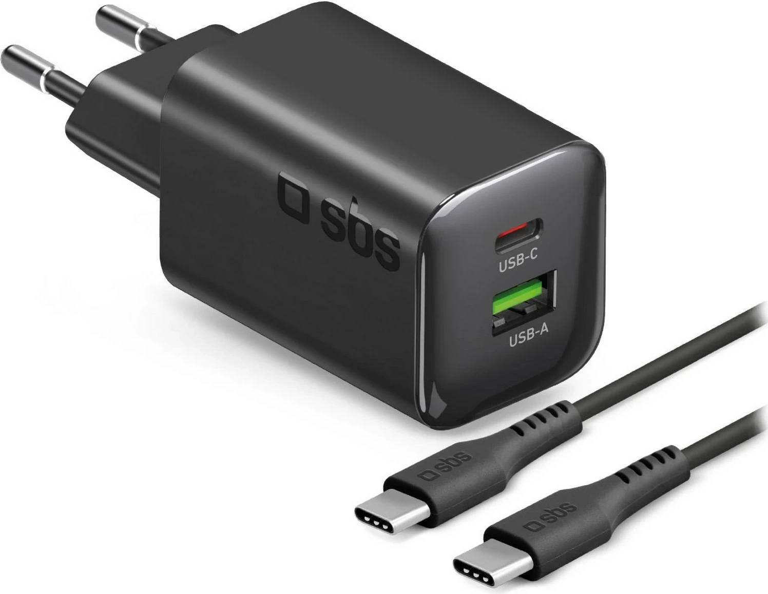 Karikues rrjeti SBS 65W, 1x USB-C + 1x USB-A, me kabllo USB-C 1.5m, zi