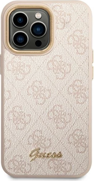 Mbështjellës Guess 4G Vintage Gold Logo për iPhone 14 Pro Max, Rozë