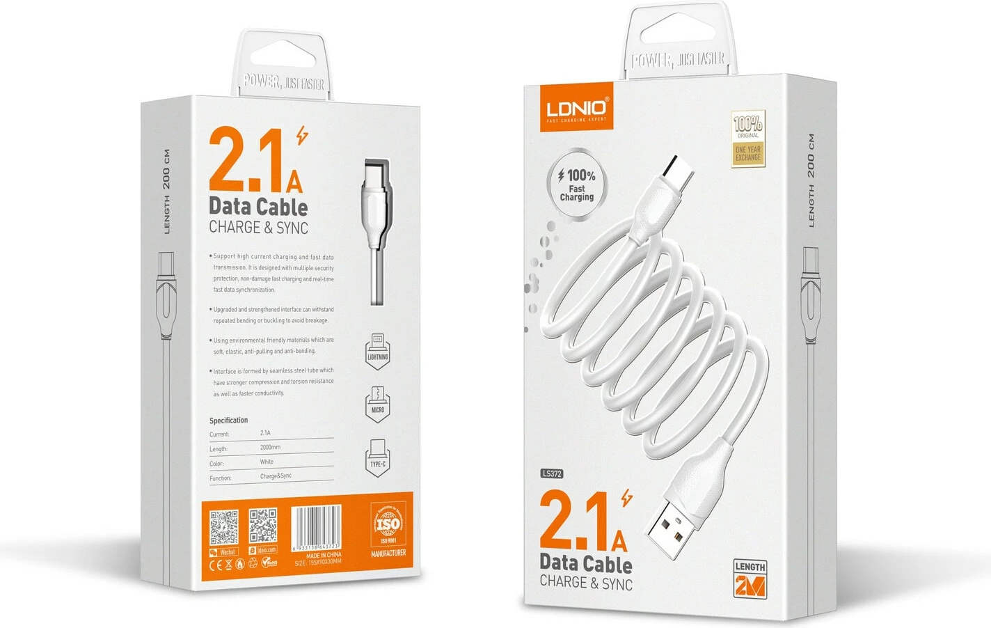 Kabllo E Karikimit LDNIO LS372 (Bardhë)