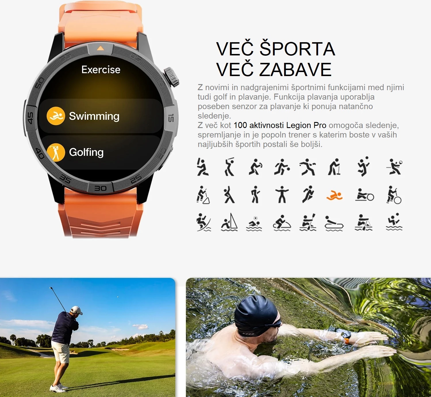 Smartwatch AGM Legion Pro 24166, GPS, harta offline, 5ATM, IP67, MIL-STD-810H, AMOLED 1.43\" 60Hz, Bluetooth thirrje, set me 2 rripa (portokalli neon + zi), i zi
