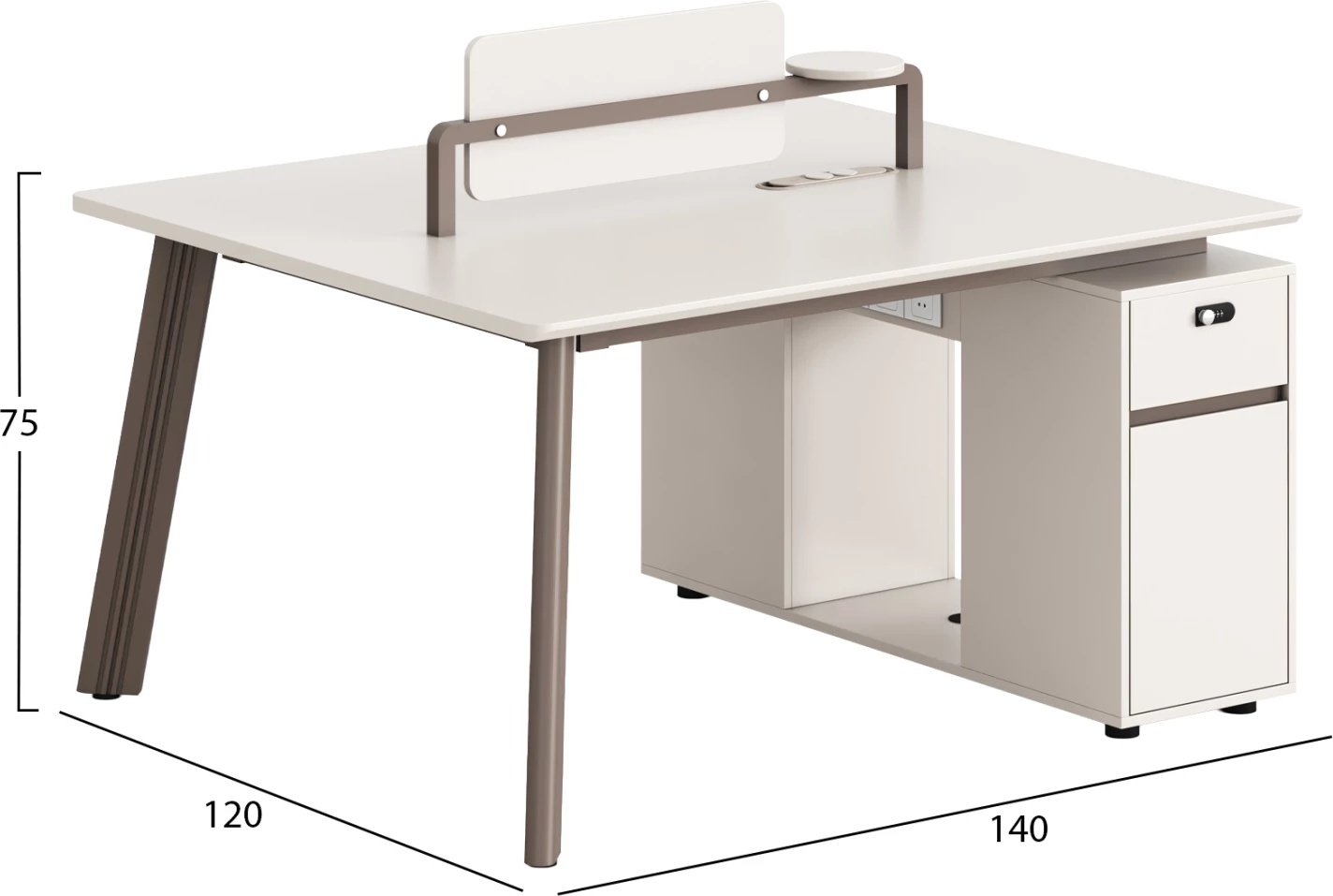 Pult pune për dy persona, ngjyrë krem e bardhë, këmbë alumini, 140x120x75cm