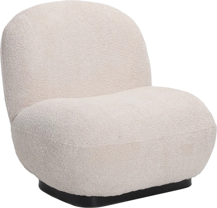 Fotel Rosalie, material teddy bezhë, bazë e zezë, 85x82x77cm