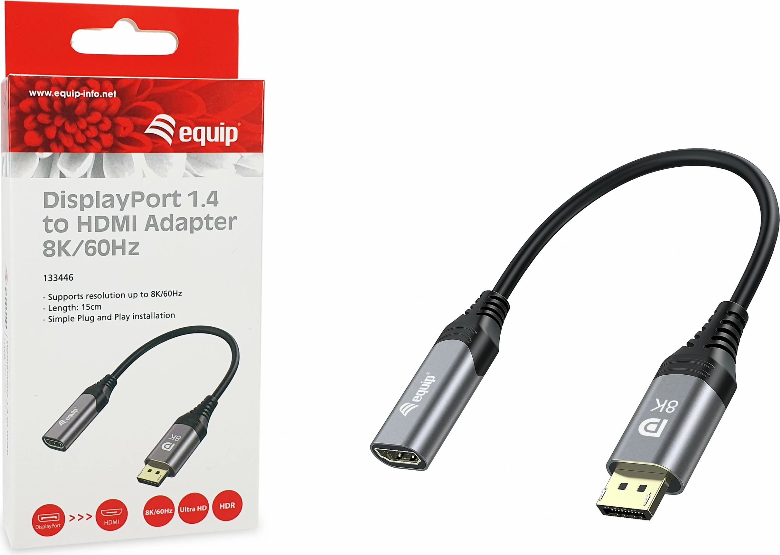Adapter DisplayPort në HDMI Equip 8K/60Hz, 0.15m, i zi/gri