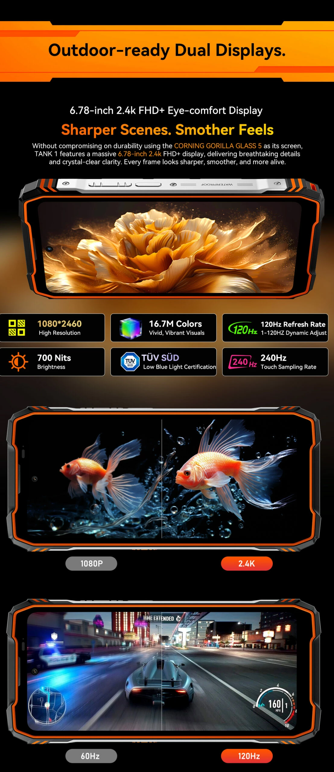 Celular Oscal Tank 1 16GB RAM 512GB 5G bateri 20000mAh IP68/IP69K/MIL-STD-810H, portokalli