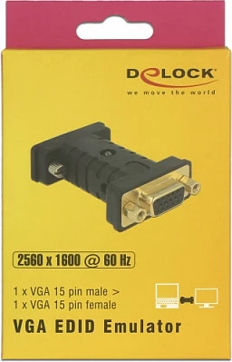 Adapter VGA DeLOCK 63326, emulator EDID, VGA mashkull në VGA femër + USB, 2560x1600, i zi