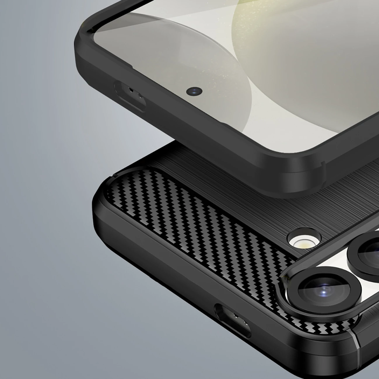 Mbështjellës Hurtel Carbon Case për iPhone 16e, silikon, i zi