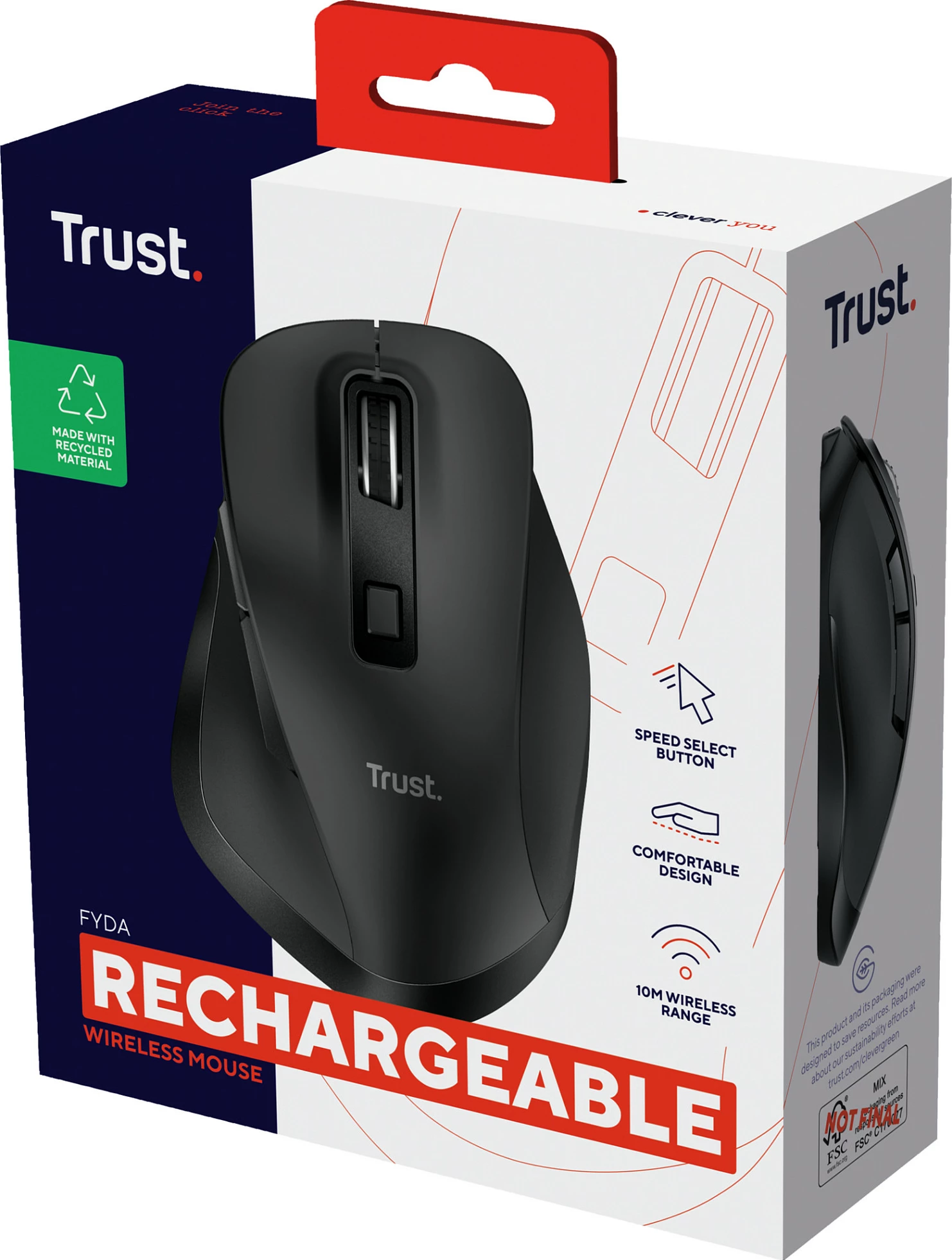 Maus Trust Fyda, wireless RF, rimbushshme, 2400 DPI, e zezë