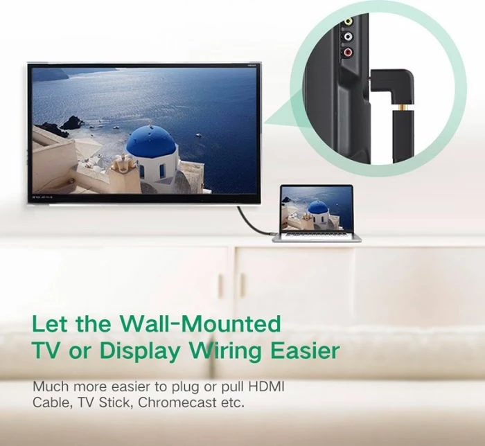 Adapter HDMI UGREEN 20110 kënd i djathtë M në F 4K@60Hz i veshur me ar, i zi, polybag