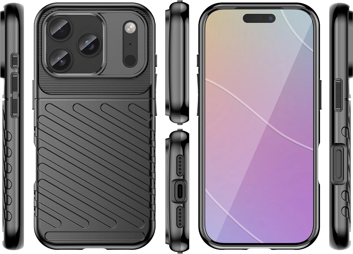 Mbështjellës Hurtel Thunder Case për iPhone 17 Pro, TPU, i zi