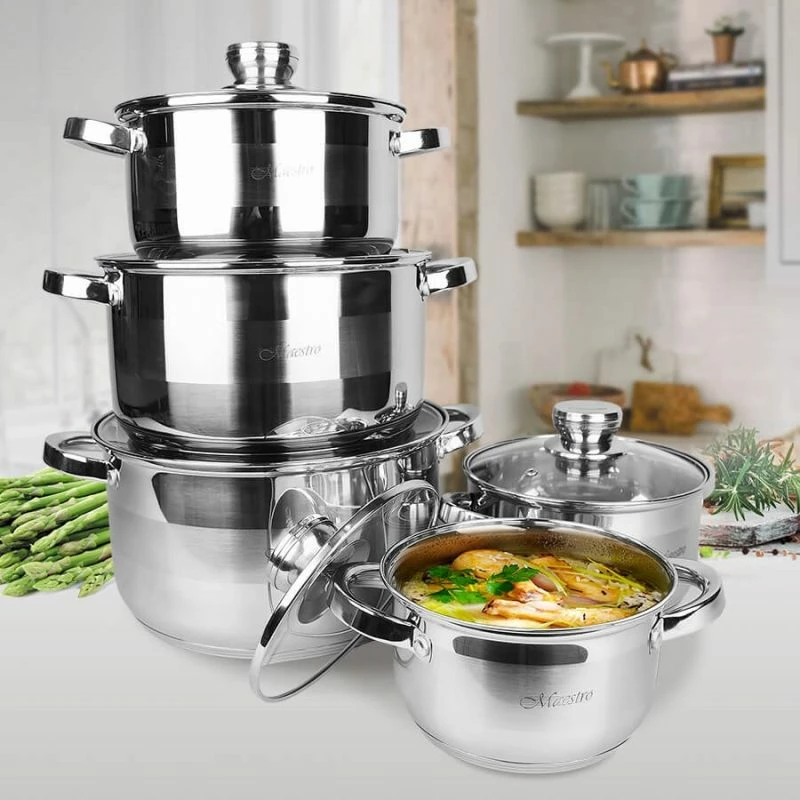 Set tenxhere MAESTRO MR-2220-10, 10 copë, inox