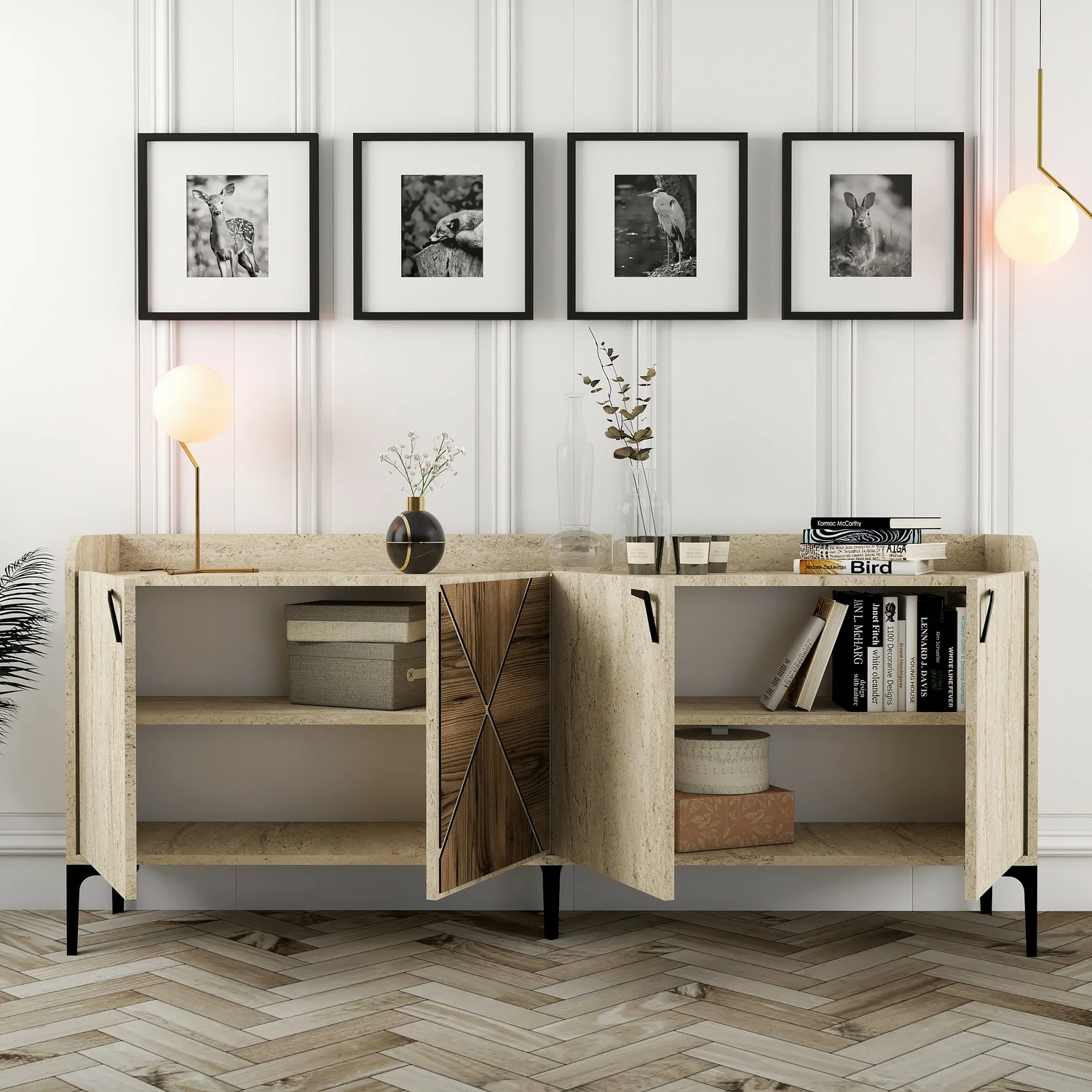 Konsol Hanah Home, Venedik, ngjyrë arre dhe travertin