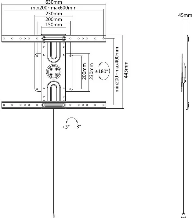 Mbajtëse muri për TV/monitor EQUIP, 37-80", VESA 600x400, 50kg, e zezë