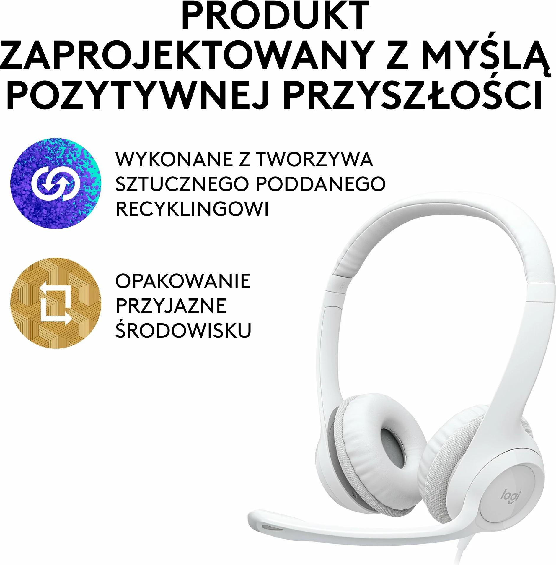 Kufje Logitech H390 Off White (981-001286), me mikrofon, USB-A me kabëll 1.9 m, me kontroll volume/mute, të bardha