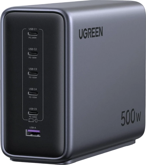 Karikues USB desktop UGREEN Nexode 55550B 500W GaN, 6 porta (5xUSB-C, 1xUSB-A), Space Gray