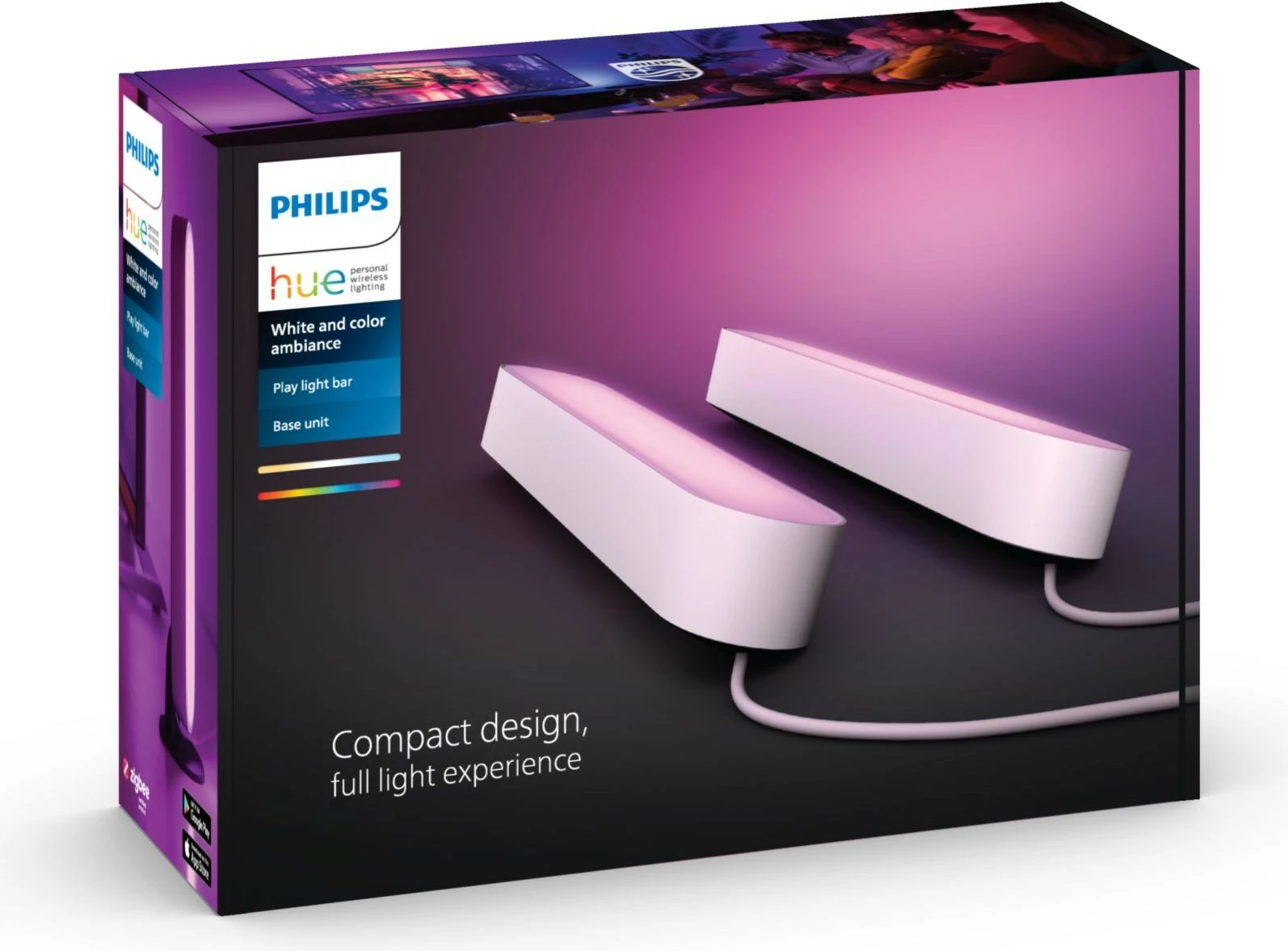 Dritë e zgjuar Philips Hue Play, dy pako, LED, Bluetooth, e bardhë