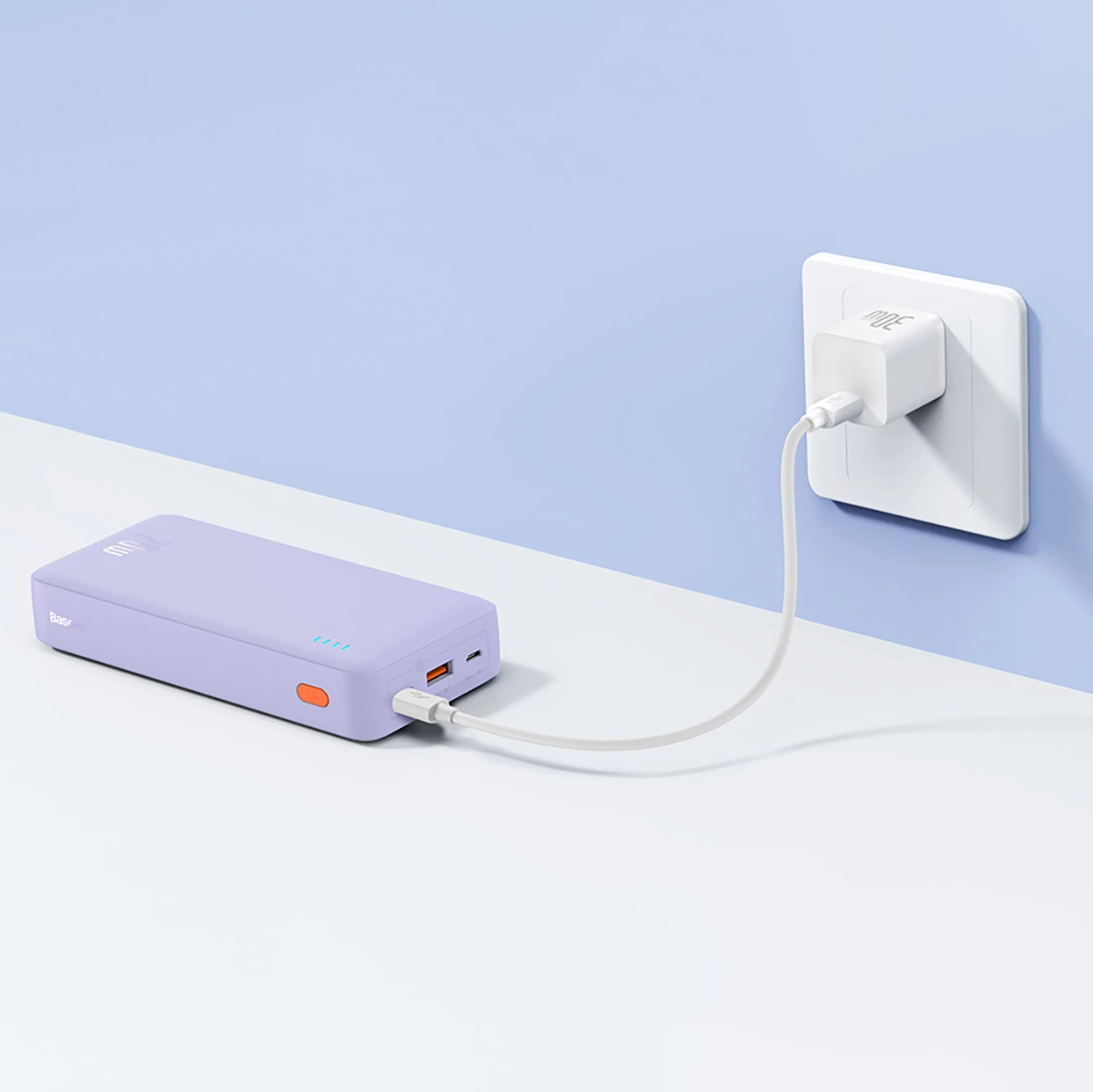 Powerbank Baseus Airpow 20000mAh, 20W, me kabllo USB-A në USB-C, Vjollcë