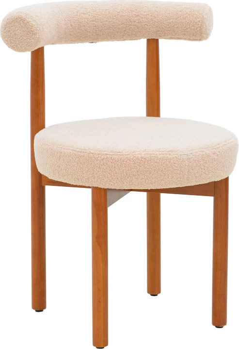 Karrige Fenza, stof teddy bezhë, këmbë druri ahu ngjyrë arre, 60x54x75cm