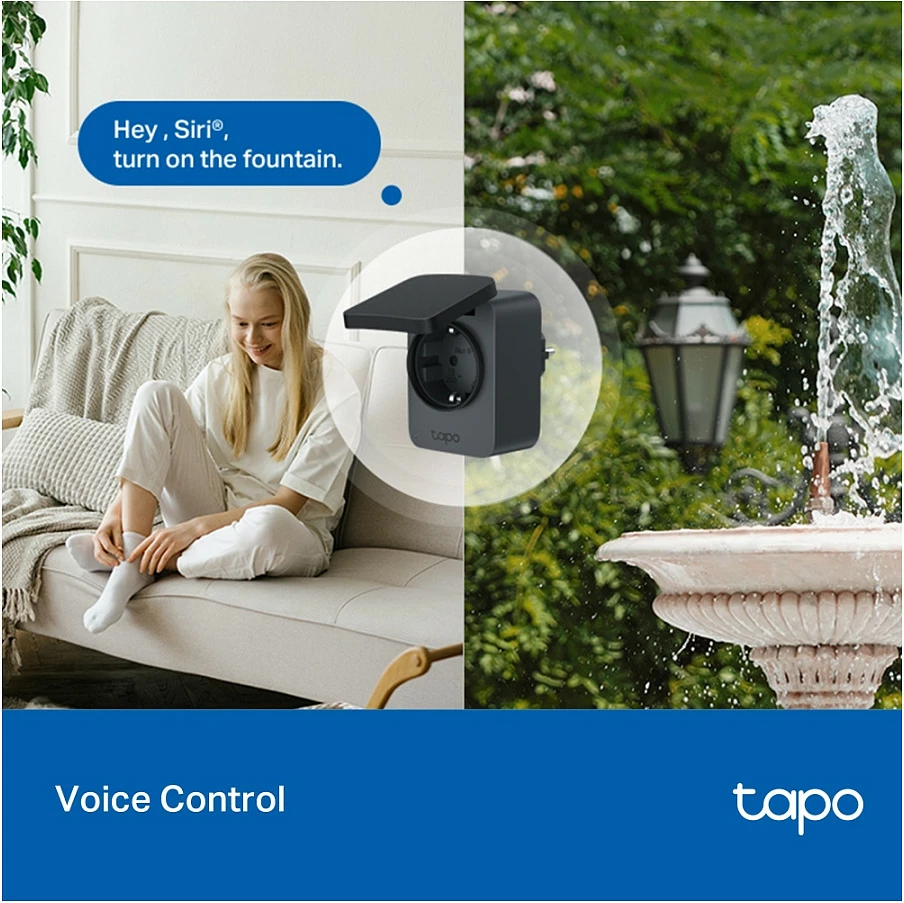 Prizë smart TP-Link Tapo P410M, outdoor, Wi‑Fi, Matter, IP54, 16A, e zezë