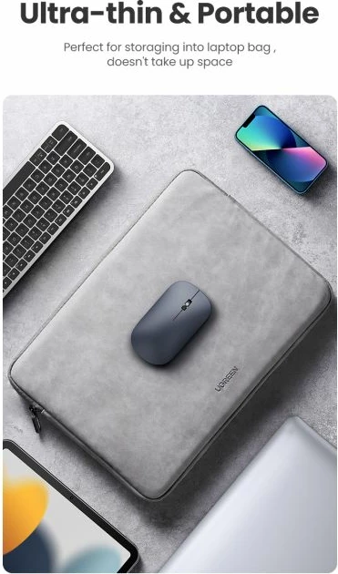 Maus UGREEN 90373 wireless 2.4GHz silent, 4000 DPI, ultra i hollë, Light Gray, me USB receiver, box