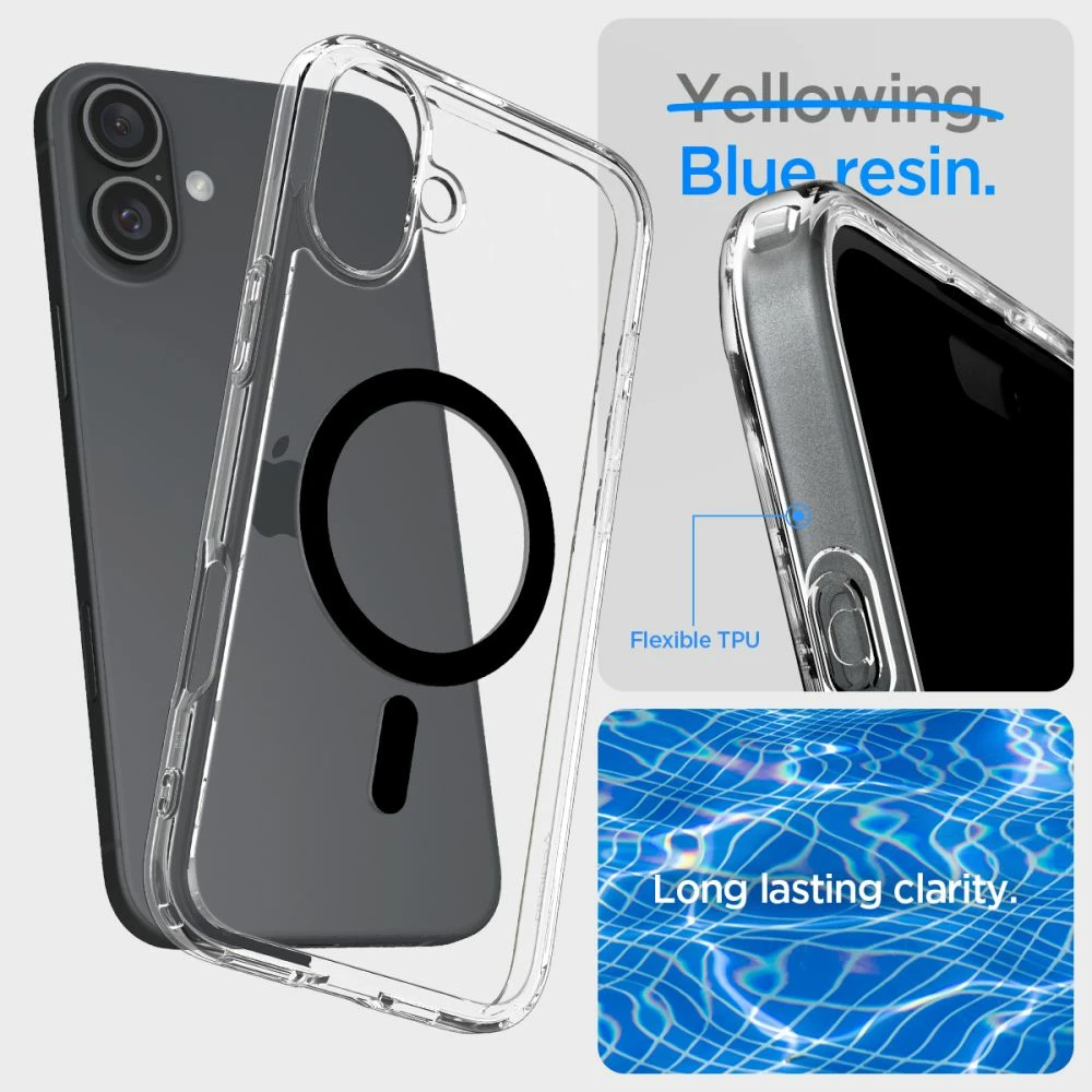 Mbështjellës Spigen Ultra Hybrid Mag për iPhone 16 Plus, MagSafe, TPU + polikarbonat, standard MIL-STD 810G, i zi