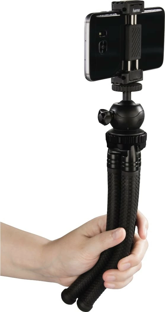 Tripod mini 3-në-1 Hama FlexPro 27 cm, MPN 4605, kokë sferike, montim 1/4", për celular dhe GoPro, e zezë
