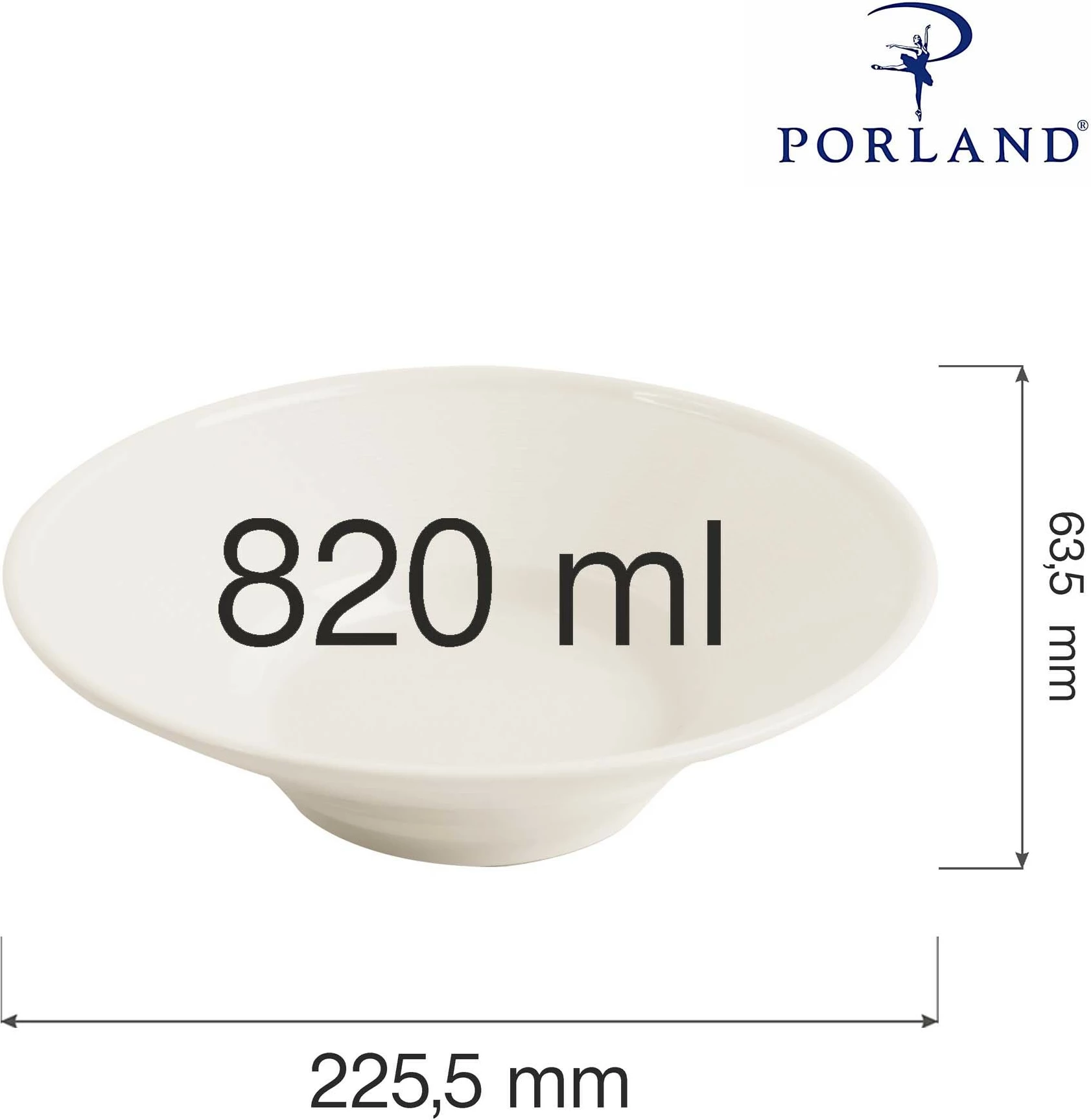 Tas ramen Porland Line 220 mm 820 ml porcelan, krem, set 6 copë