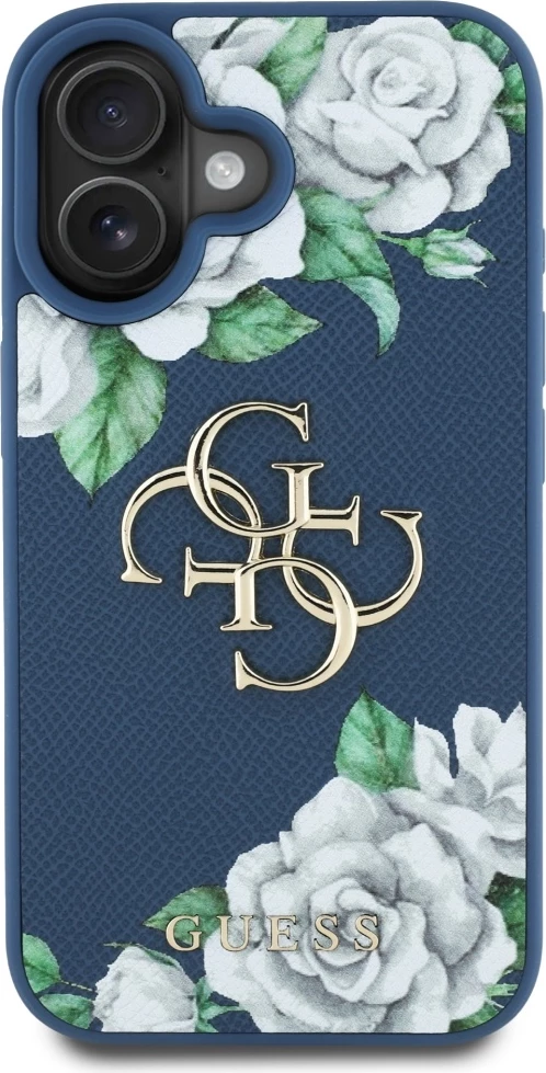 Mbështjellës Guess Grained Roses Big 4G logo për iPhone 16, Blu
