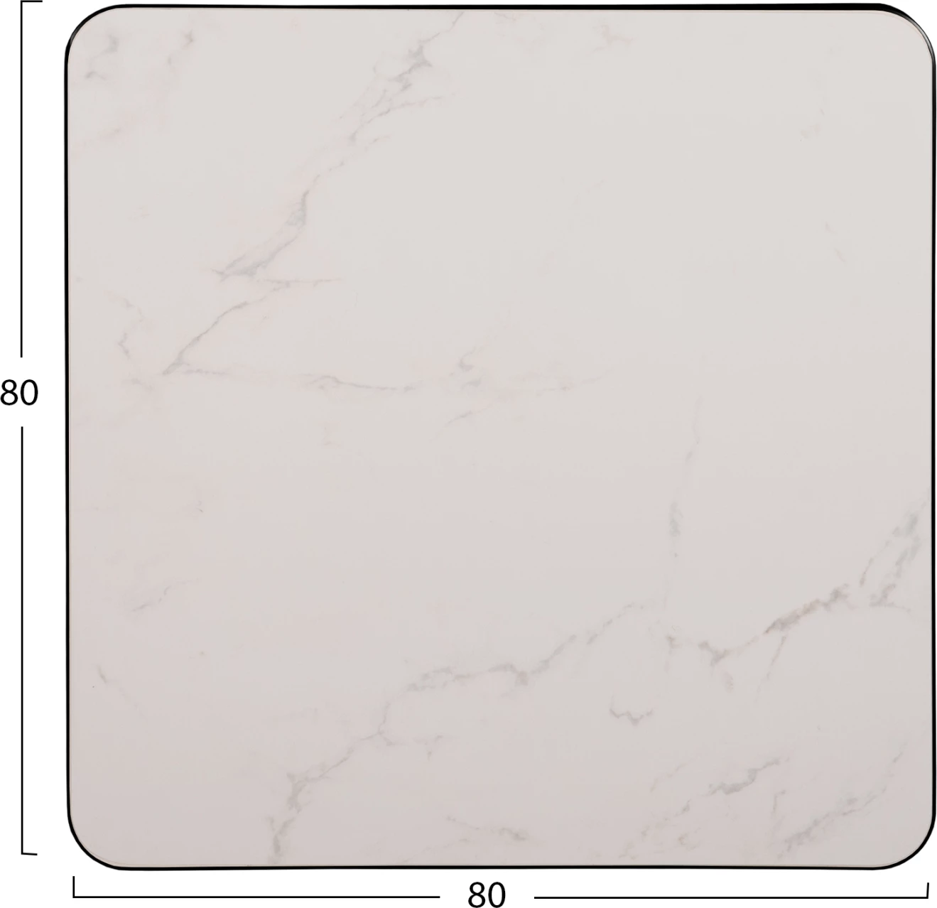 Sipërfaqe tavoline katrore prej guri të sinterizuar, FH6655.02, mermer i bardhë me kornizë të zezë, 80x80 cm