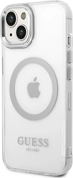 Mbështjellës Guess GUHMP14SHTRMS për iPhone 14 6.1", hardcase, MagSafe, argjendtë/transparent