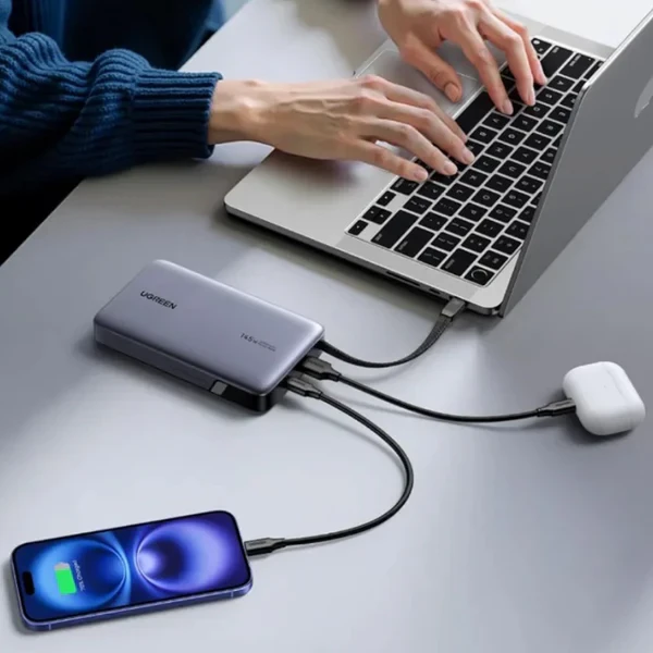 Powerbank UGREEN Nexode PB551 55992B 20000mAh 145W me kabllo USB-C të integrume, gri