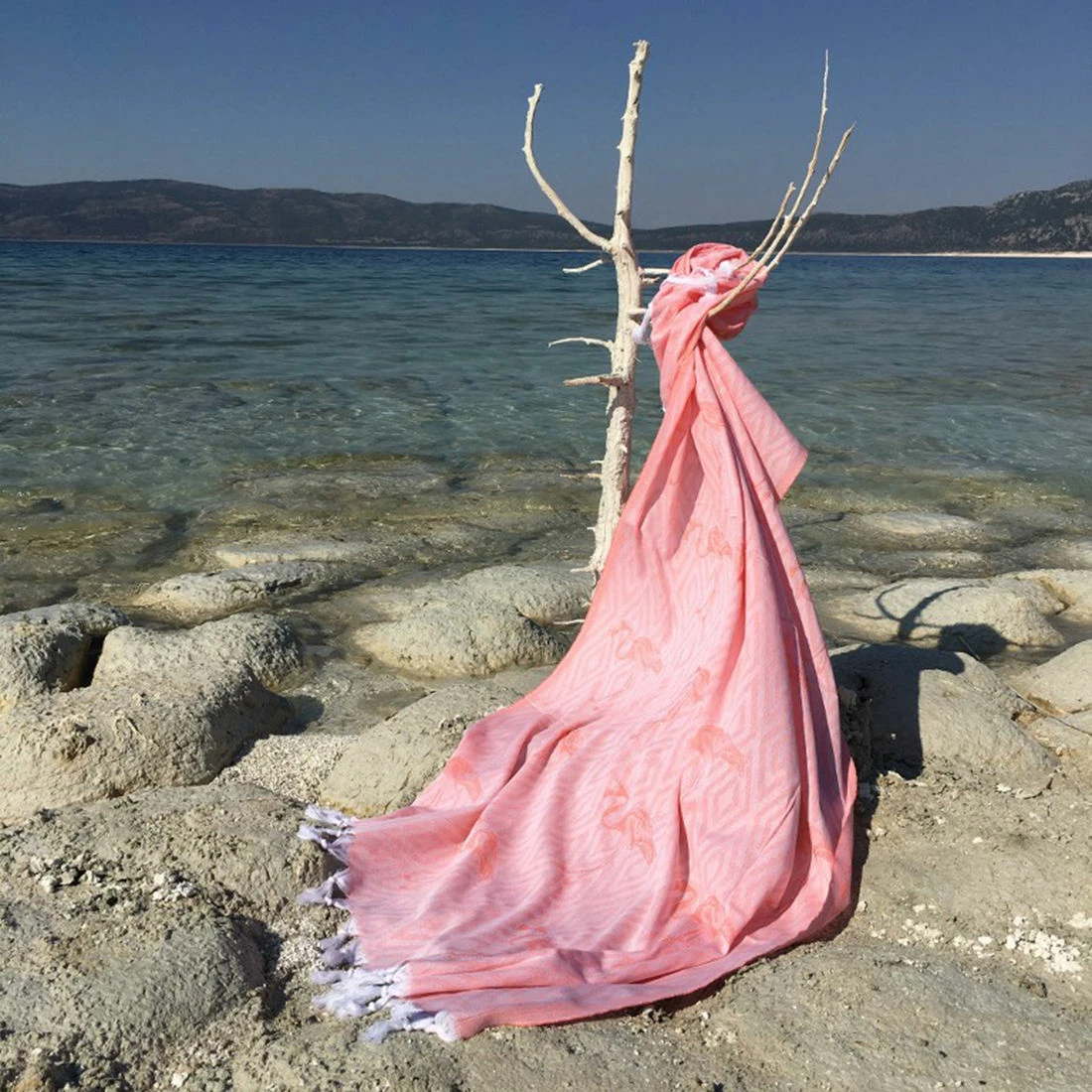 Peshqir plazhi Fouta, model Flamingo, ngjyrë salmon