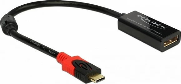 Adapter DeLOCK 63928, DisplayPort 1.2 në USB Type-C, 0.2 m, 4K 60Hz, zi/kuq