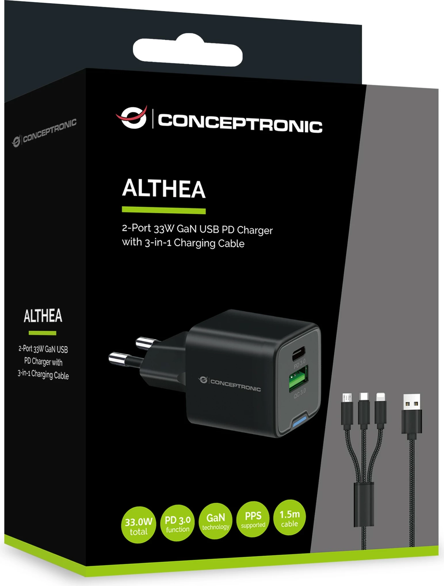 Karikues Conceptronic 2Port GaN 3-in-1 33WPD3.0/PPS, i zi