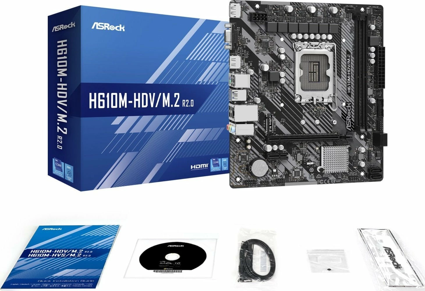 Pllakë amë ASRock H610M-HDV/M.2 R2.0, max 64GB RAM, Ultra M.2 PCIe Gen3 x4, 4x SATA3, VGA/DP/HDMI, e zezë