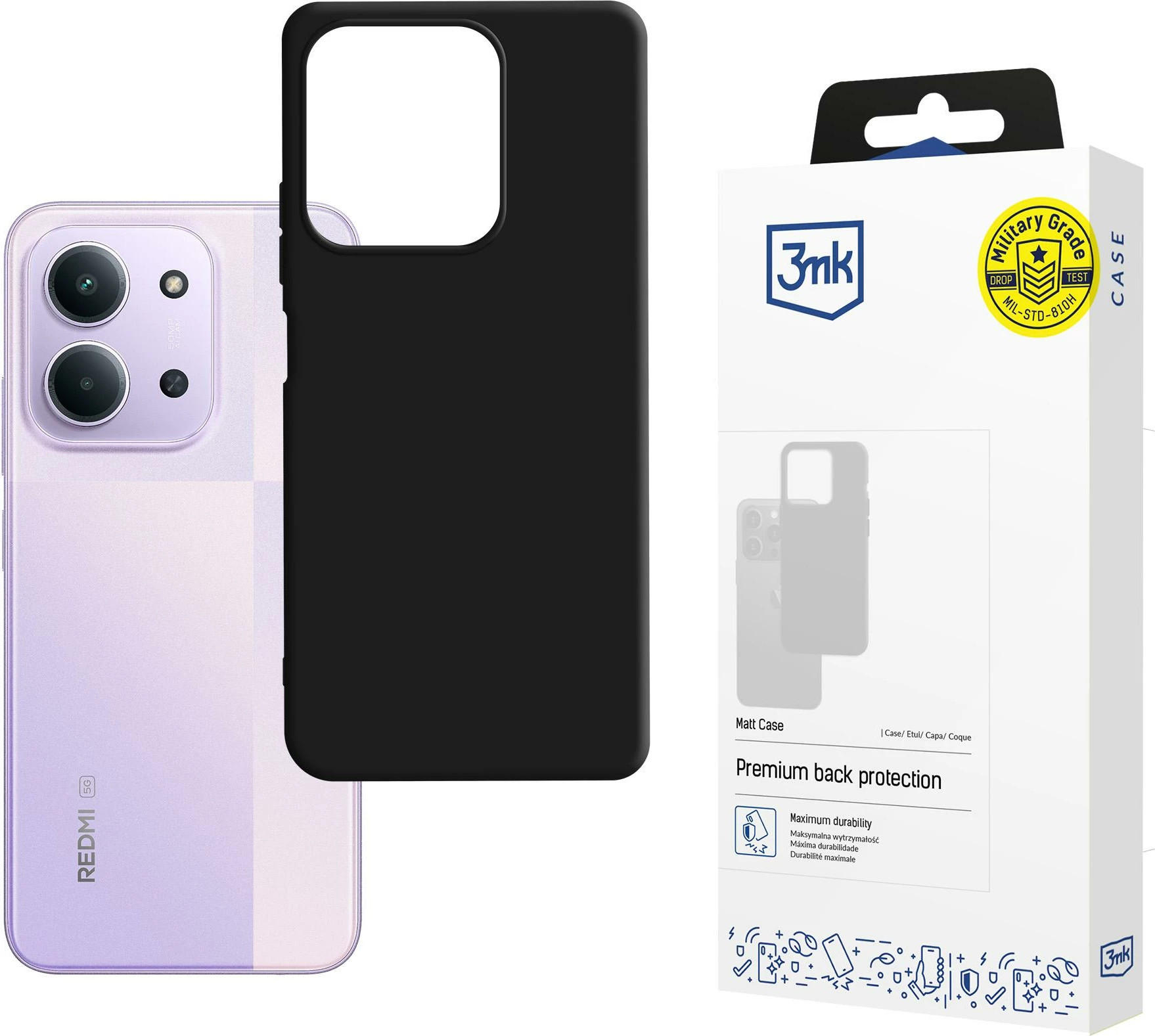 Mbështjellës 3mk Matt Case për Xiaomi Redmi 15C, 173 mm, i zi