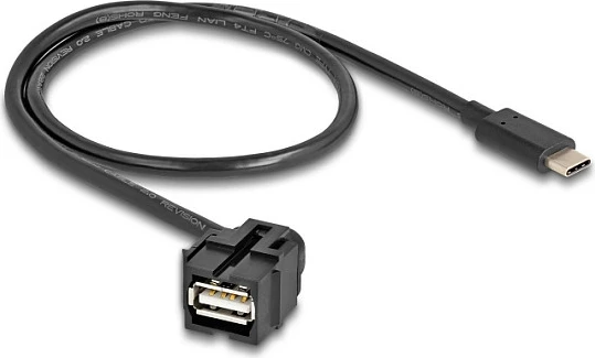 Modul Keystone DeLOCK USB 2.0, USB-A femër në USB-C mashkull, kabllo 0.5m, i zi