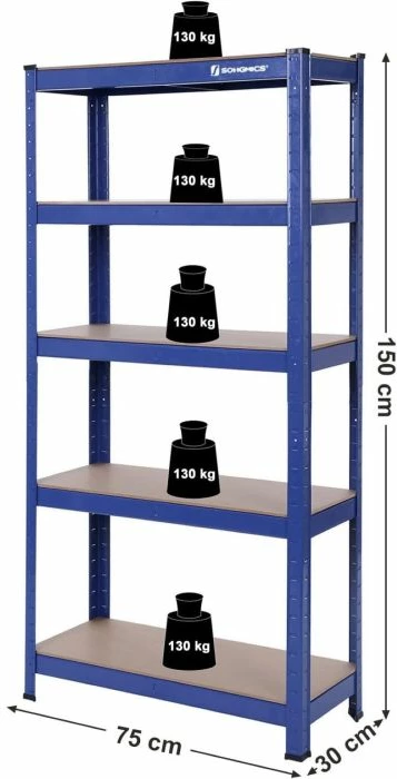 Raft magazinimi metalik SONGMICS GLR30Q, 150 x 75 x 30 cm, 5 rafte, kapacitet 650 kg, blu e errët