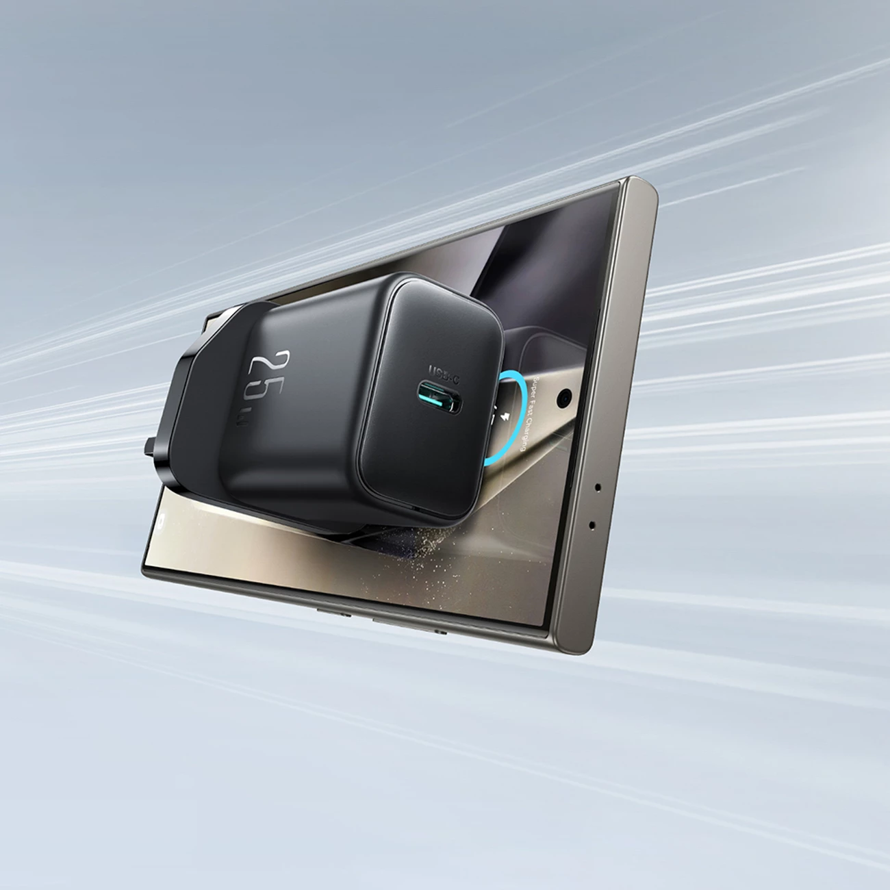 Karikues muri Joyroom JR-TCF23 25W PD/PPS, 1x USB-C, prizë UK, e zezë, me kabllo USB-C 1m