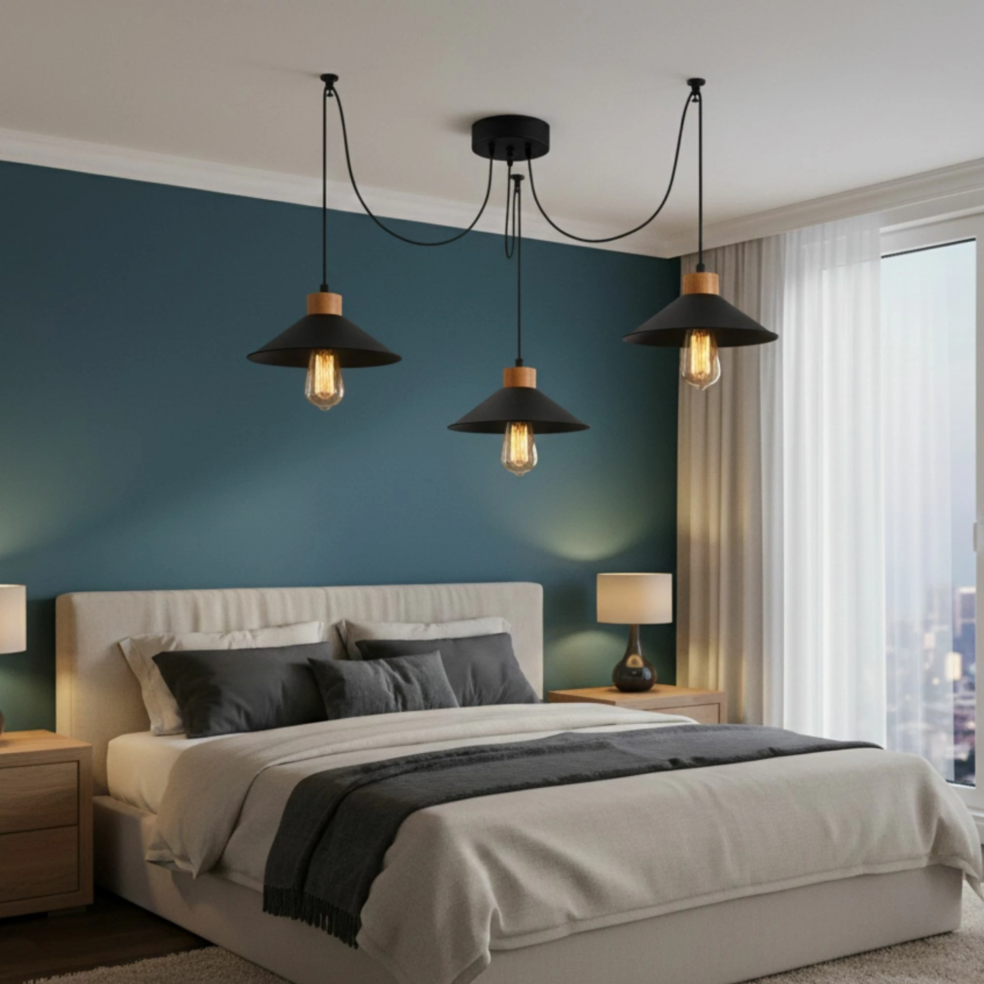 Llambë tavani moderne Opviq, Manavgat - N-546, ngjyrë e zezë, metal dhe dru
