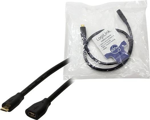 Kabl USB 2.0 LogiLink Micro-USB M në Micro-USB F, 0.5 m, i zi
