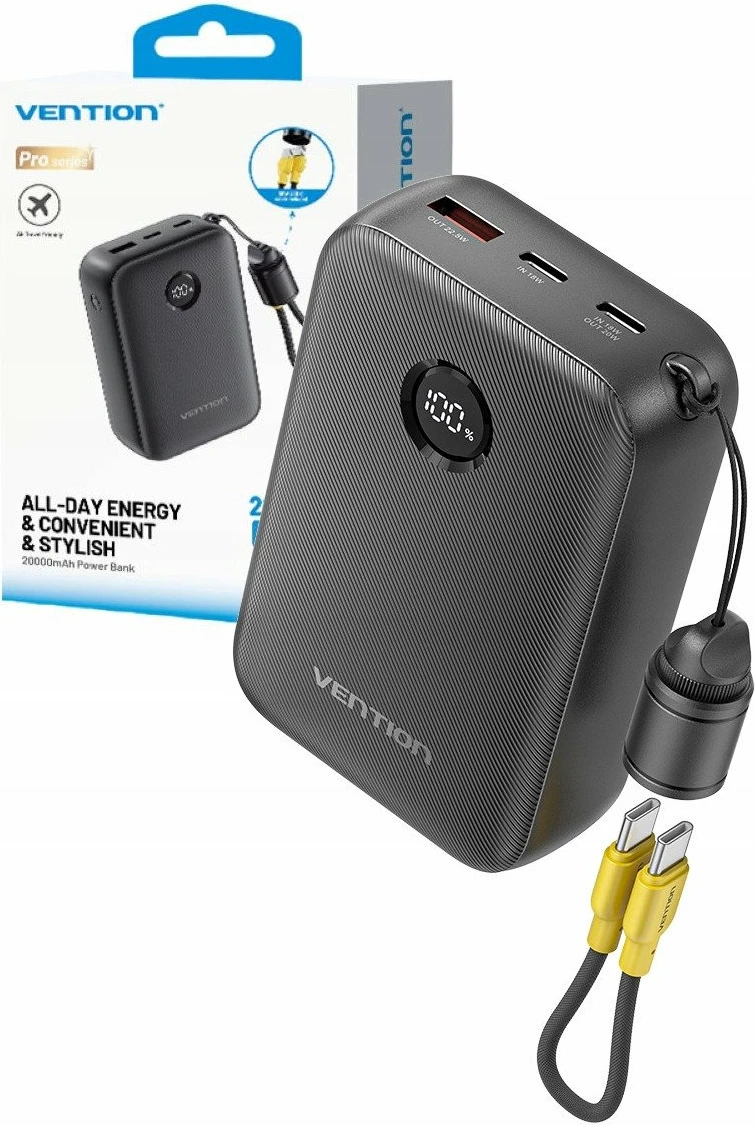 Powerbank Vention 20000mAh 22.5W me ekran, i zi
