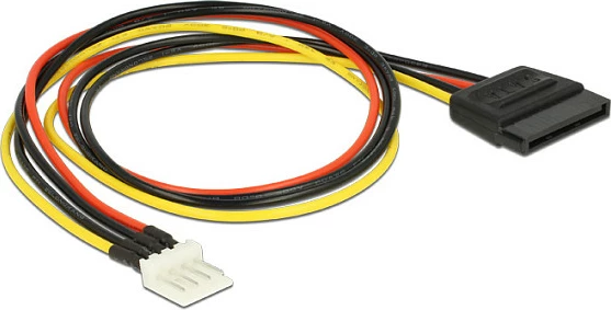 Kabllo adaptuese DeLOCK 4-pin (floppy) në SATA 15-pin, 0.4m, zezë/kuqe/verdhë