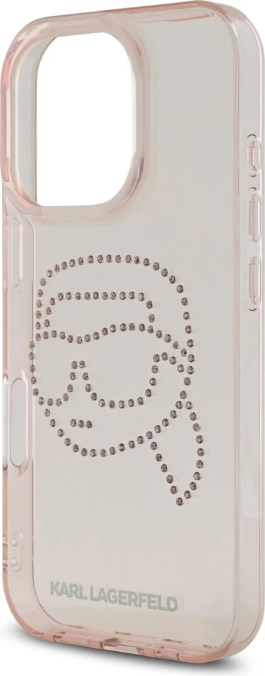 Mbështjellës Karl Lagerfeld IML Rhinestones Karl Head për iPhone 16 Pro, Rozë